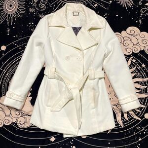 JouJou Pea Coat Womens XL White Polyester Double Breasted Belated Classic Preppy